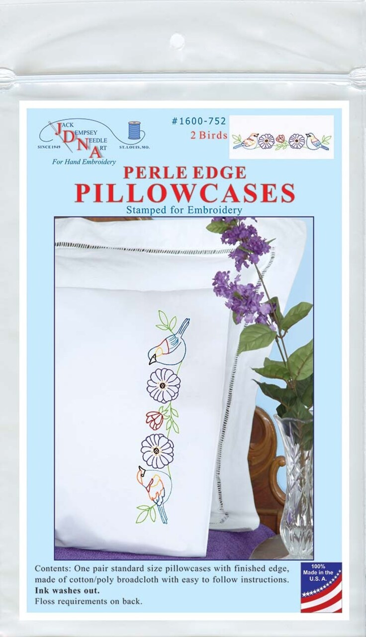 Jack Dempsey Stamped Pillowcases W/White Perle Edge 2/Pkg-2 Birds